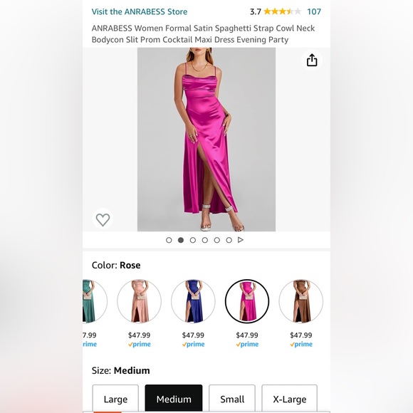 NWT ANRABESS Spaghetti Strap Bodycon High Slit Pink Satin Maxi Dress Size Medium - Picture 13 of 13